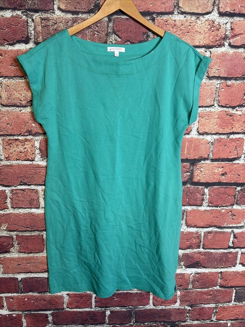 Talbots T Shirt Dress Womens Medium Green Short Sleeve Scoop Neck Cotton Casual